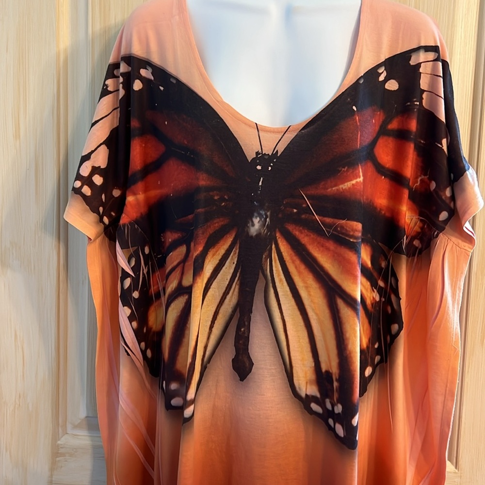Unity Beach Butterfly Print Screenprint Batwing Tunic Top Swimsuit Coverup Large - Picture 3 of 7